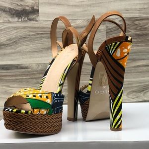 ALDO Multicolor Platform Heels with Tan Straps